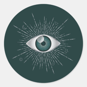 Silver and Teal Green Mystic Evil Eye Nazar Mati Classic Round Sticker