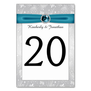Silver and Teal Ribbon Gemstones Table Numbers