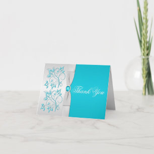 Silver and Turquoise Floral Thank You Card