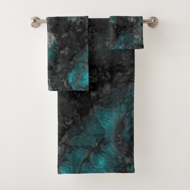 Silver and Turquoise Stone Abstract Bath Towel Set (Insitu)