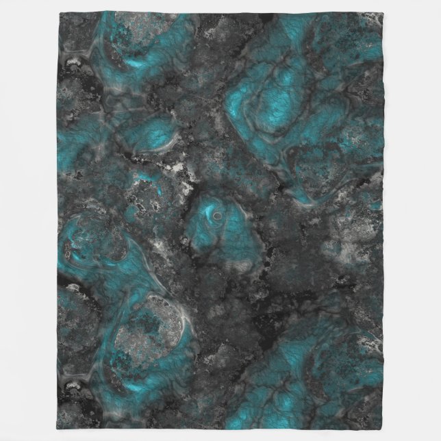 Silver and Turquoise Stone Abstract Fleece Blanket (Front)