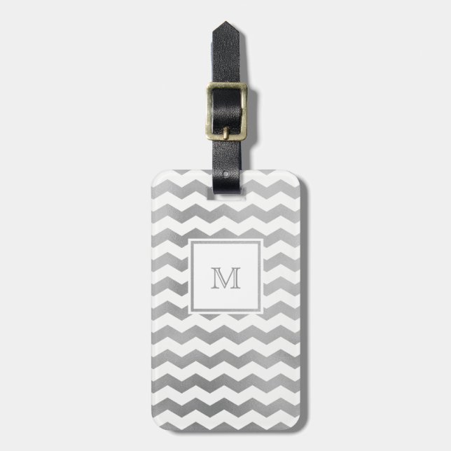 Silver and White Chevron Luggage Tag (Front Vertical)