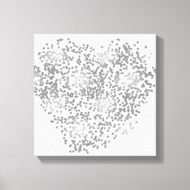 Silver and White Confetti Heart Canvas Print (Front)