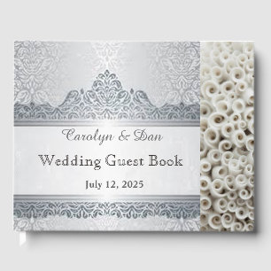 Silver and white customizable wedding guest book