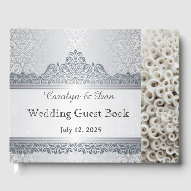 Silver and white customizable wedding guest book (Front)