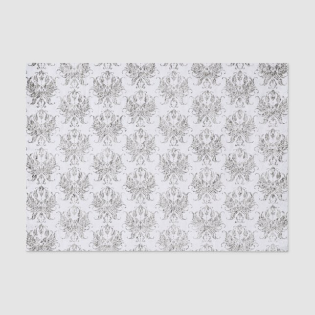Silver And White Damask Tissue Paper (Front)