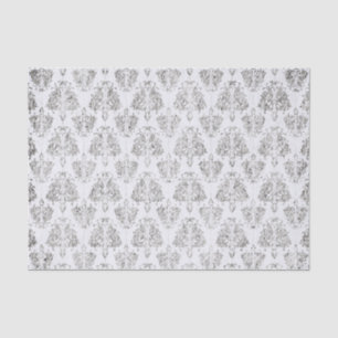Silver And White Damask Tissue Paper