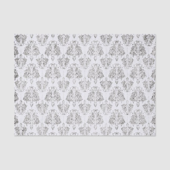 Silver And White Damask Tissue Paper (Front)