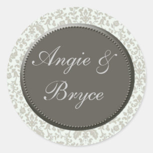 Silver and white damask wedding stickers