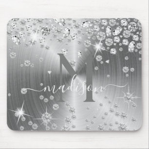 Silver and White Diamonds - Personalized Mouse Pad