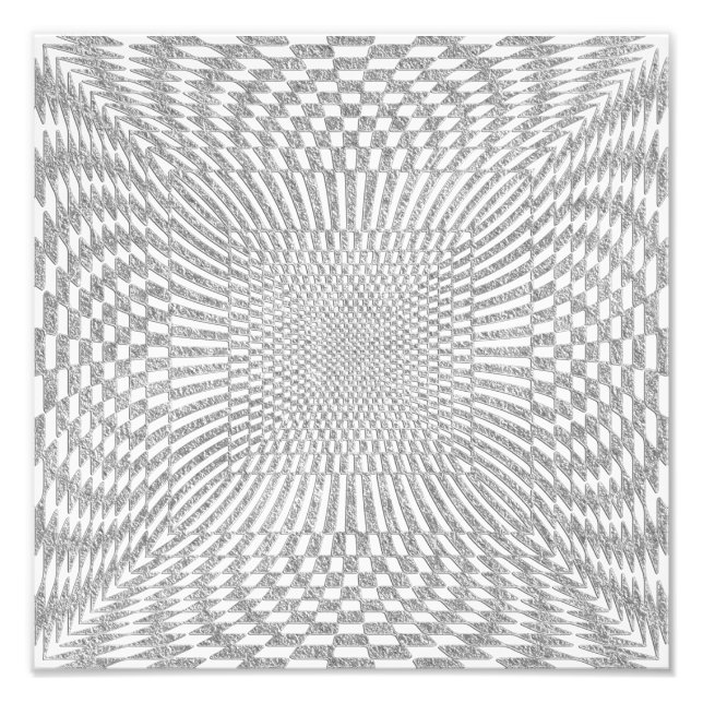 Silver and White Distorted Chequered Pattern Photo Print (Front)