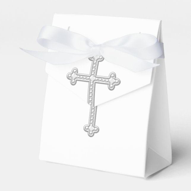 Silver and White First Communion Christening Favor Box (Front Side)