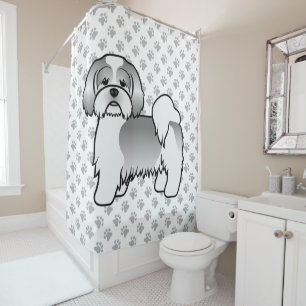 Silver And White Lhasa Apso Cute Cartoon Dog