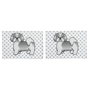Silver And White Lhasa Apso Cute Cartoon Dog Pillowcase