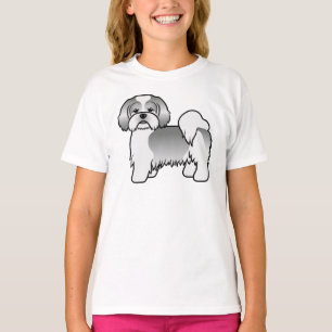 Silver And White Lhasa Apso Cute Cartoon Dog T-Shirt