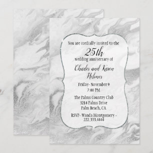 Silver and White Marbled Anniversary Invitation