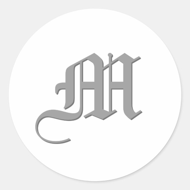 SILVER and WHITE Monogram M Sticker - Wedding Text (Front)