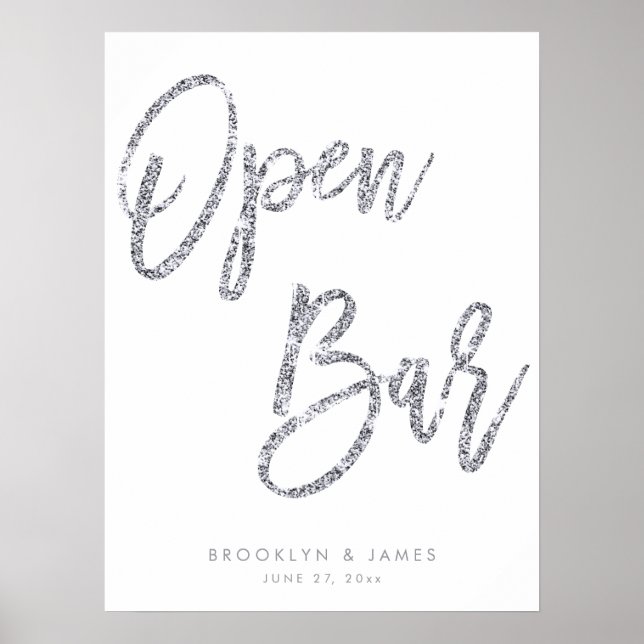 Silver And White Open Bar Sign 18x24 (Front)