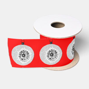 Silver and White Ornament Red Ribbon Satin Ribbon