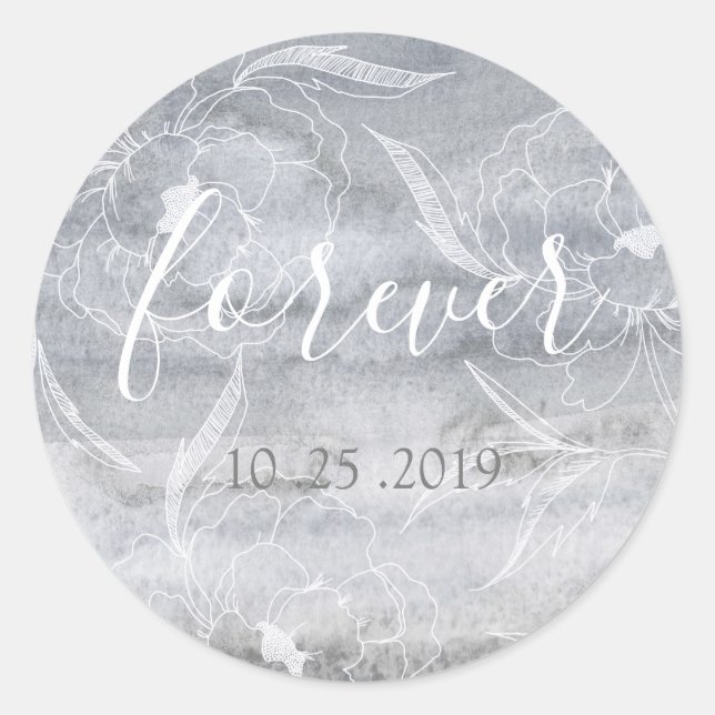 Silver and white peonies forever wedding classic round sticker (Front)