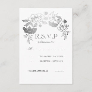 Silver and White Peonies Laurel Wedding RSVP Cards