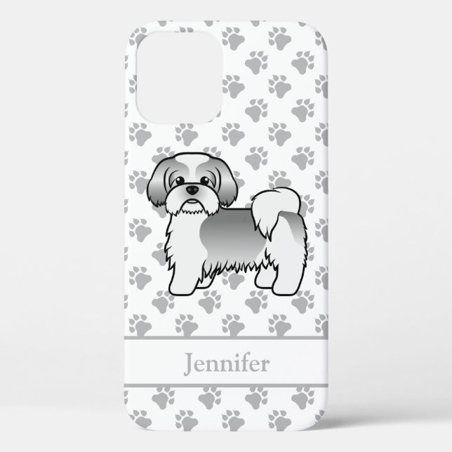 Silver And White Shih Tzu Cartoon Dog & Name Case-Mate iPhone Case (Back)