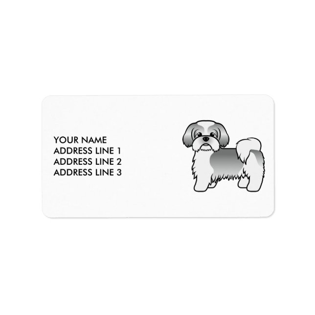 Silver And White Shih Tzu Dog & Custom Text Label (Front)