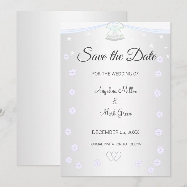 Silver and White Wedding Save the Date Invitation (Front/Back)