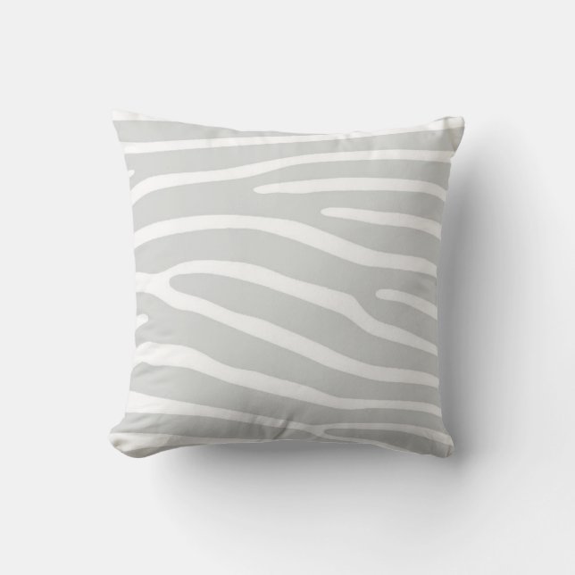 Silver and White Zebra Print Throw Pillow (Front)