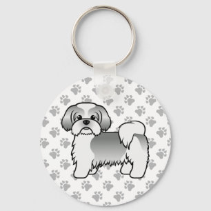 Silver And WhiteShih Tzu Cute Cartoon Dog Keychain
