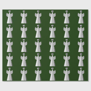 Silver Angel Green Wrapping Paper