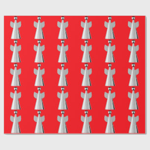 Silver Angel Red Wrapping Paper