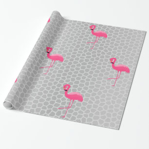 Silver Animal Print Flamingo BIRTHDAY WEDDING WRAP Wrapping Paper