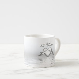 Silver Anniversary Dolphins and Heart Espresso Cup