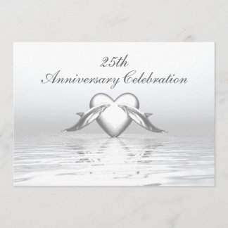 Silver Anniversary Dolphins and Heart Invitation