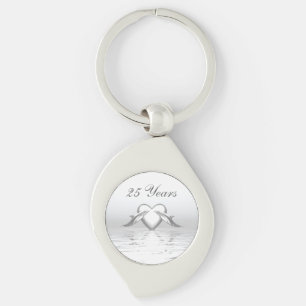 Silver Anniversary Dolphins and Heart Keychain