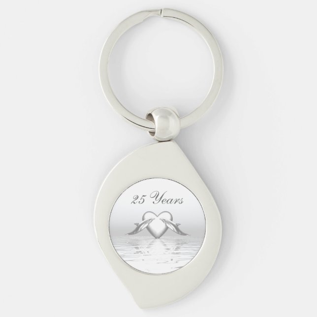 Silver Anniversary Dolphins and Heart Keychain (Front)