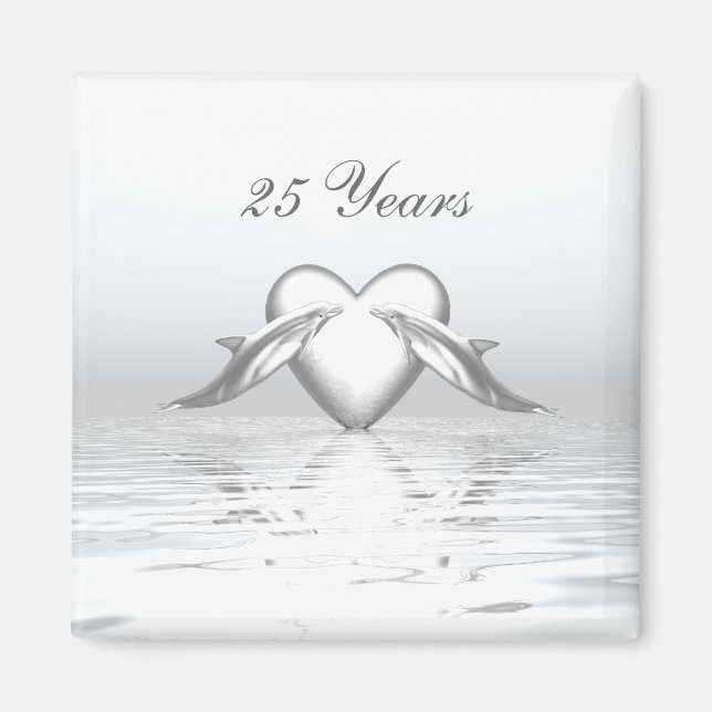 Silver Anniversary Dolphins and Heart Magnet (Front)