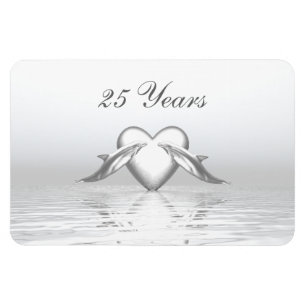 Silver Anniversary Dolphins and Heart Magnet
