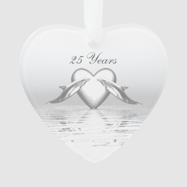 Silver Anniversary Dolphins and Heart Ornament (Front)