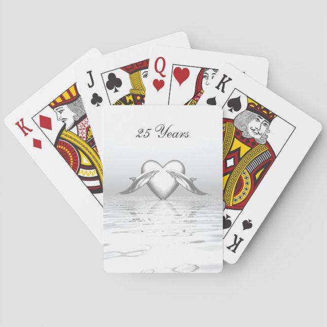 Silver Anniversary Dolphins and Heart Playing Cards (Back)