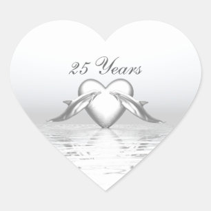 Silver Anniversary Dolphins and Heart Sticker