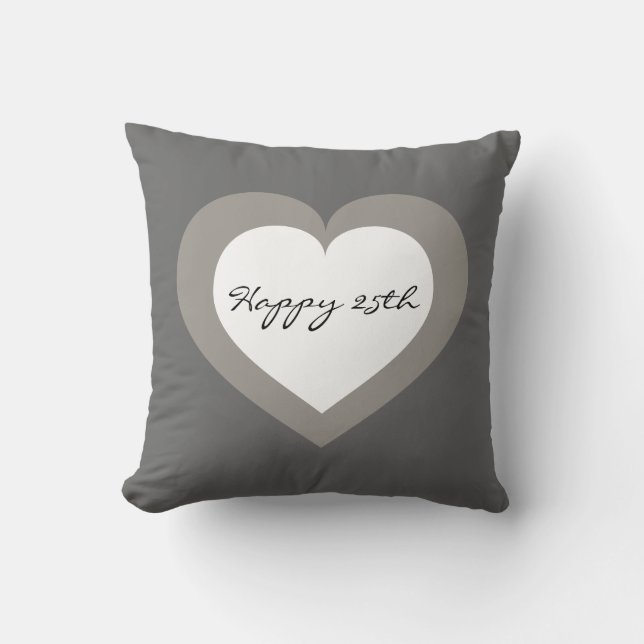 Silver Anniversary Heart Throw Pillow (Front)