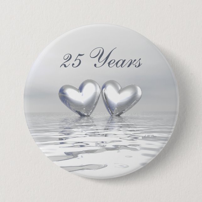 Silver Anniversary Hearts 3 Inch Round Button (Front)