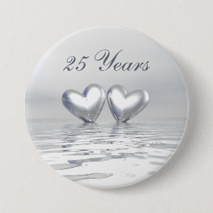 Silver Anniversary Hearts 3 Inch Round Button