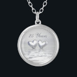 Silver Anniversary Hearts Silver Plated Necklace<br><div class="desc">Necklace with my silver image of two hearts floating on water. Customizable text says "25 Years".</div>