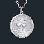 Silver Anniversary Hearts Silver Plated Necklace<br><div class="desc">Necklace with my silver image of two hearts floating on water. Customizable text says "25 Years".</div>