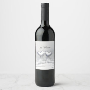 Silver Anniversary Hearts Wine Label