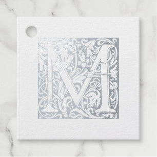 Silver Anniversary Monogram Illuminated Letter M Favour Tags