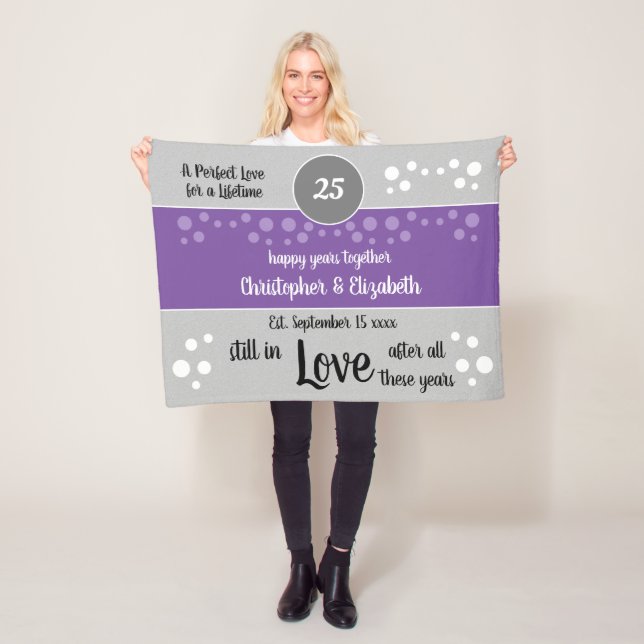 Silver Anniversary purple and grey still in love Fleece Blanket (In Situ)
